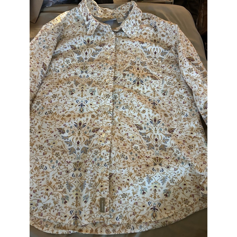 Liz Claiborne Lizwear Womens Large Floral Medallion Button Front Cotton Blouse - Picture 3 of 3